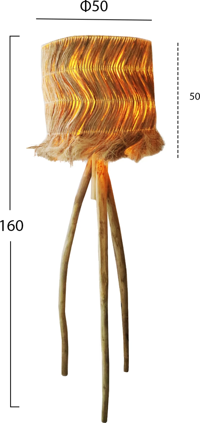 Llambë dyshemeje me këmbë nga degët e TEAK dhe kapak prej fibrash abaca, natyrale, Φ50x50-158Hcm, FH7765