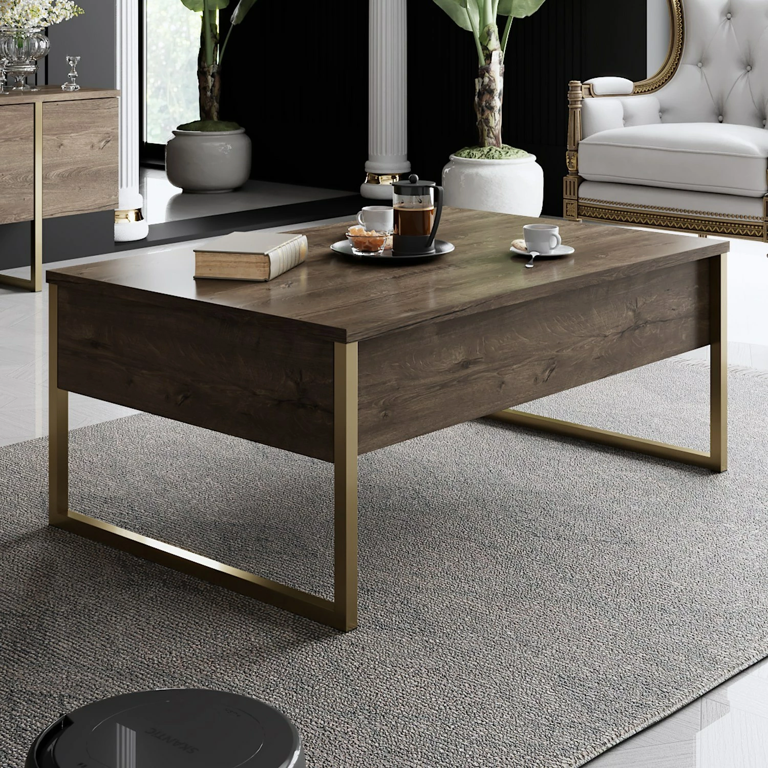 Set mobiljesh për dhomë dite, ngjyrë arre dhe ari, Luxe