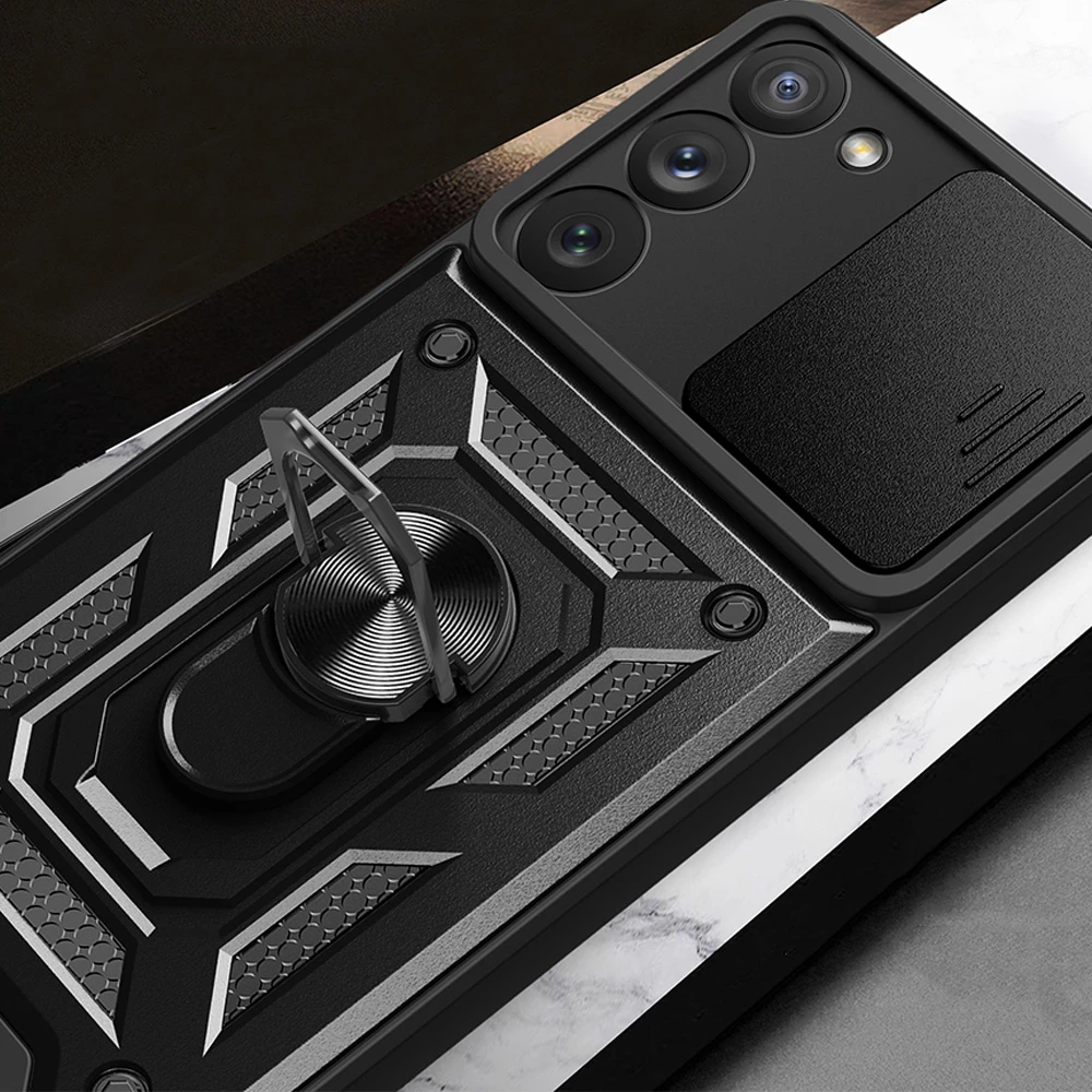 Mbështjellës Hurtel Hybrid Armor Camshield për Samsung Galaxy S23+, me kapak kamere, Kaltër