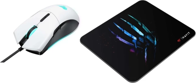 Set Maus + Mauspad HAVIT MS1037CM, 7200 DPI, RGB, me kabllo, 7 butona, bardhë/zi