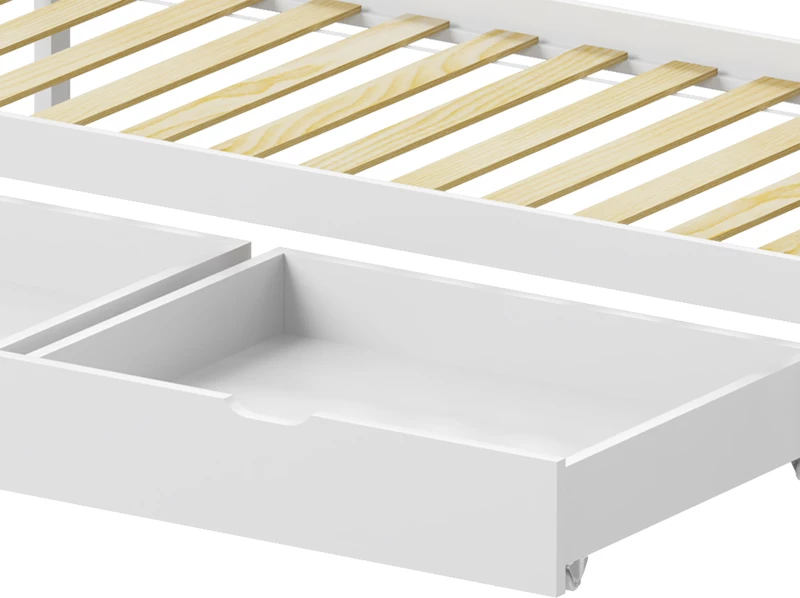 Krevat fëmijësh Montessori Mellin me 2 sirtarë dru pishe ngjyrë e bardhë 90x190cm