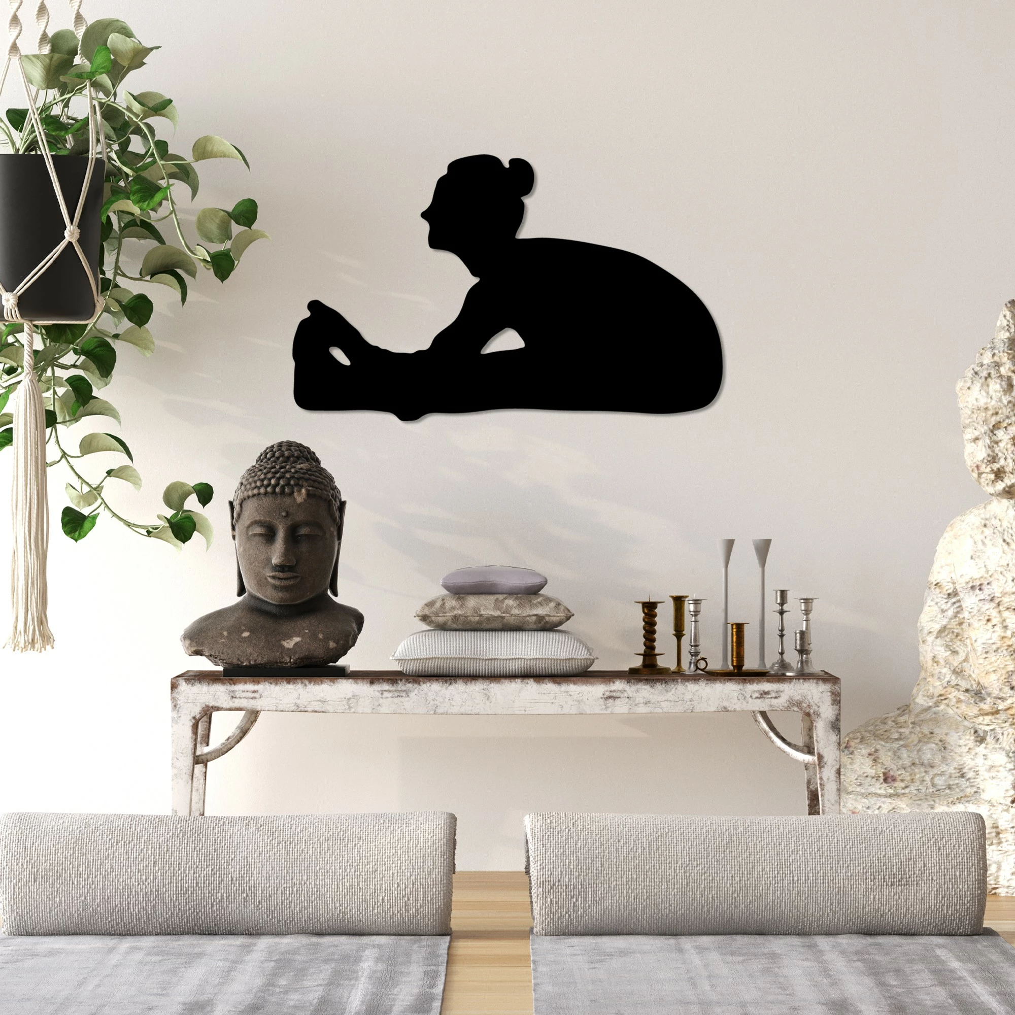 Aksesor dekorativ metalik për mur, Yoga 23, ngjyrë e zezë, 60x37cm