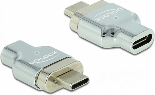 Adapter magnetik DeLOCK Thunderbolt 3/USB-C (DP Alt Mode), mashkull-në-femër, 8K 30Hz, argjendtë