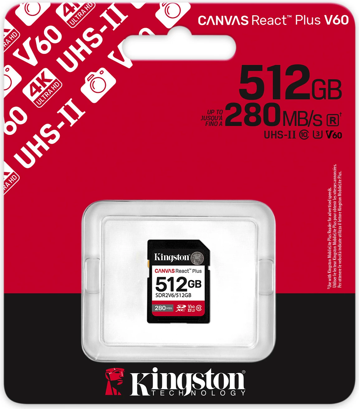 Kartelë SDXC Kingston 512GB Canvas React Plus, UHS-II, 280 MB/s, e zezë