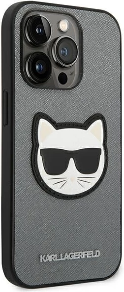 Mbështjellës Karl Lagerfeld KLHCP14LSAPCHG për iPhone 14 Pro 6.1", Saffiano Choupette, Argjend