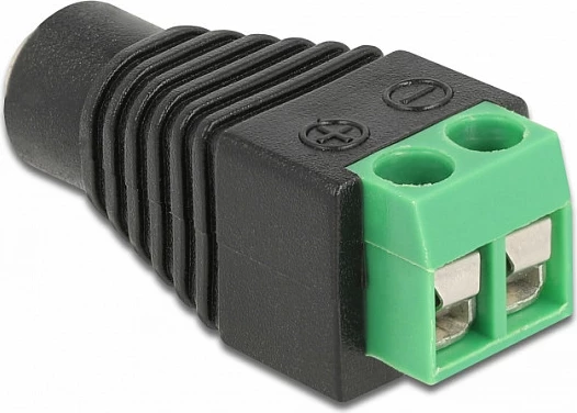 Adapter DC DeLOCK 1.35 x 3.5 mm (femër) në bllok terminal 2-pin, zi/jeshil