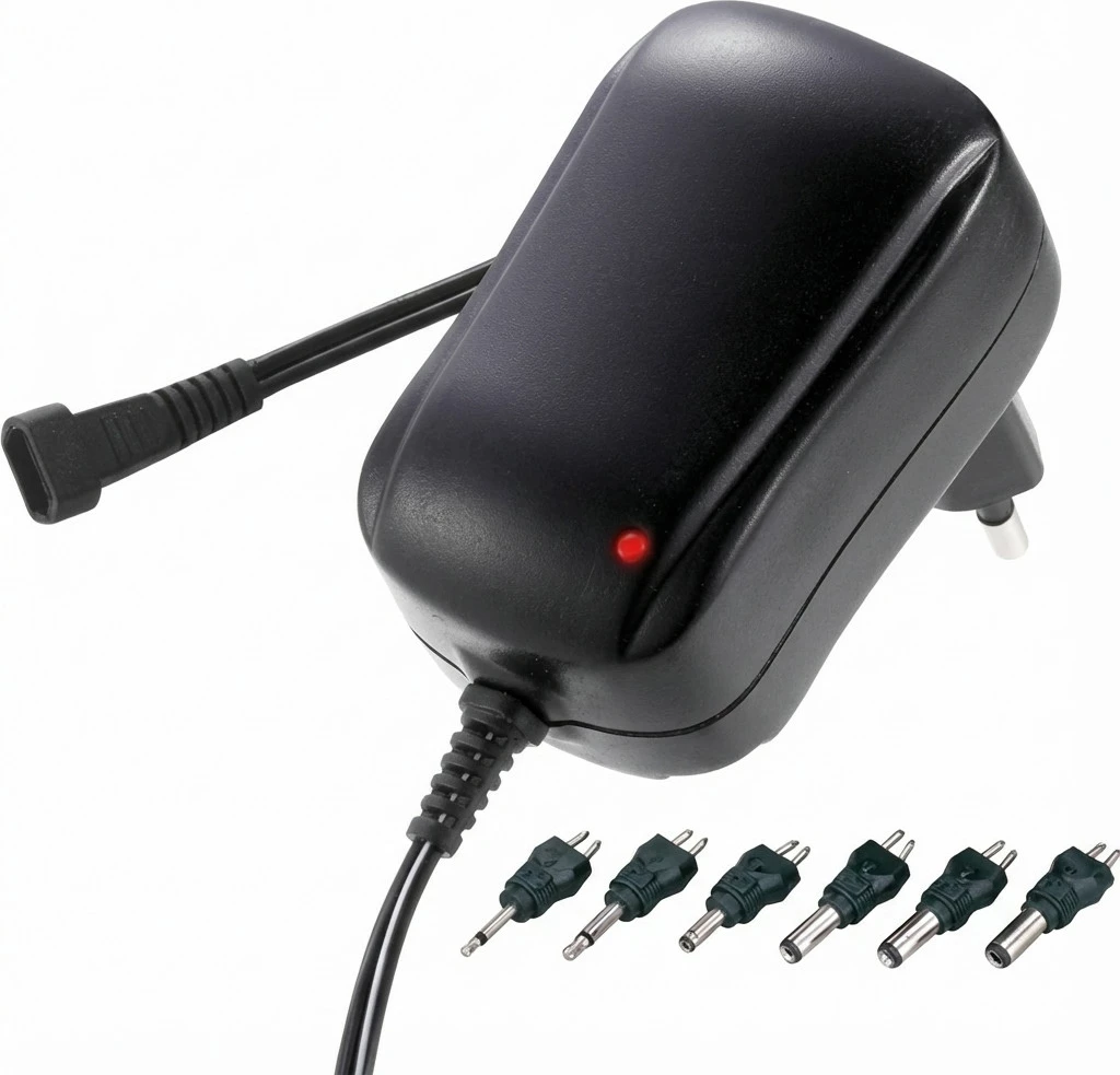 Adapter rryme universal SECOMP 1000mA, me konektorë të ndërrueshëm, i zi