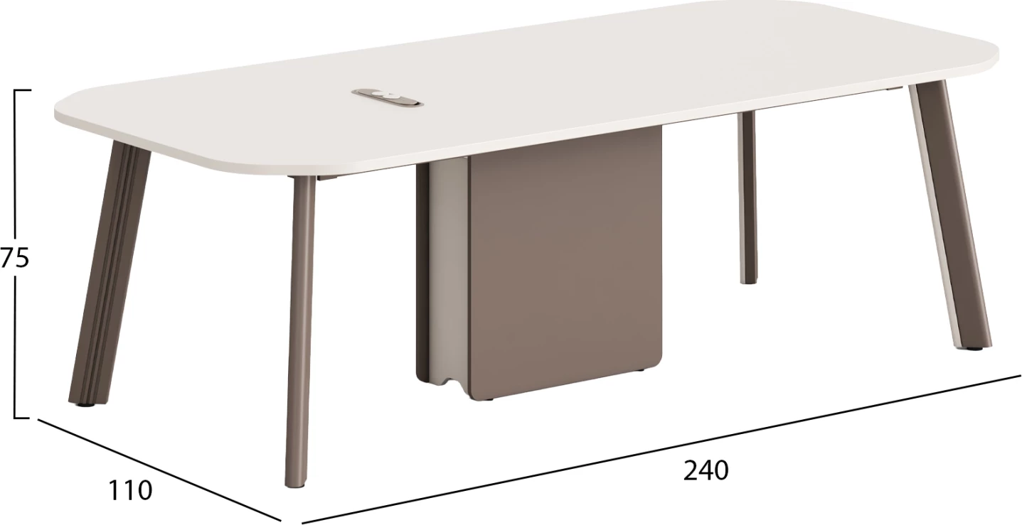 Tavolinë konferencash NEWLINE, sipërfaqe krem e bardhë, këmbë alumini, 240x110x75cm