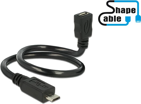 Kabllo OTG DeLOCK ShapeCable Micro-USB B mashkull në Micro-USB B femër, 0.35m, USB 2.0, e zezë