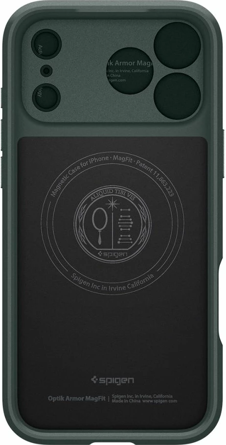 Mbështjellës Spigen Optik Armor MagSafe për iPhone 17 Pro/17 Pro Max, TPU+PC, mbrojtës kamere me slider, e gjelbër