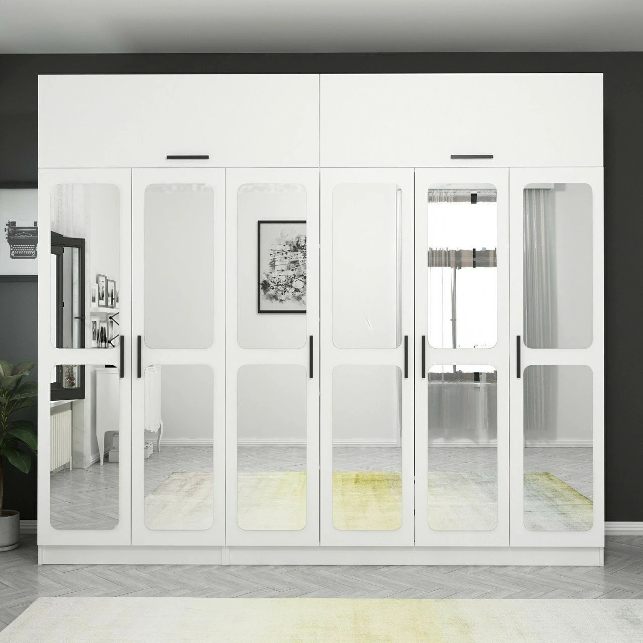 Dollap i bardhë me pasqyra, Skye Decor, Kale - 3944