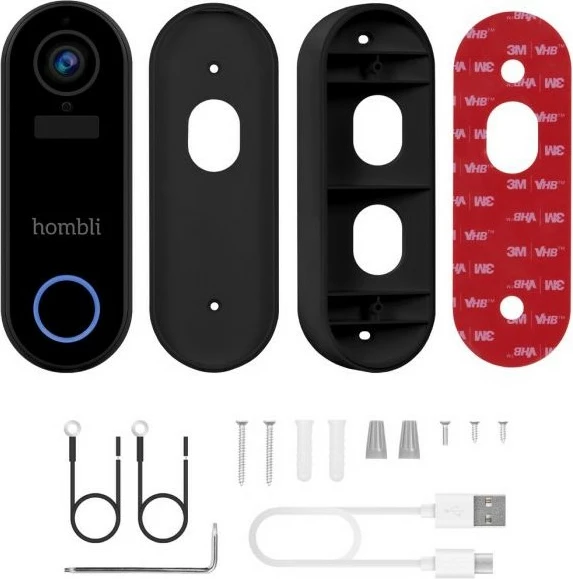 Zile e mençur Hombli Smart Doorbell Pack, e zezë, e bardhë, IP65, 2-way