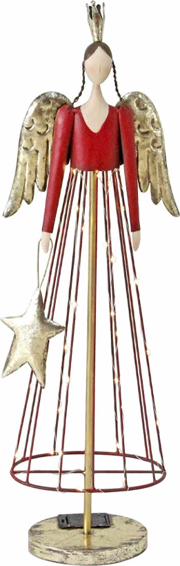 Dekor engjëll për Krishtlindje, metalik, e kuqe dhe e artë, 23x14x81cm