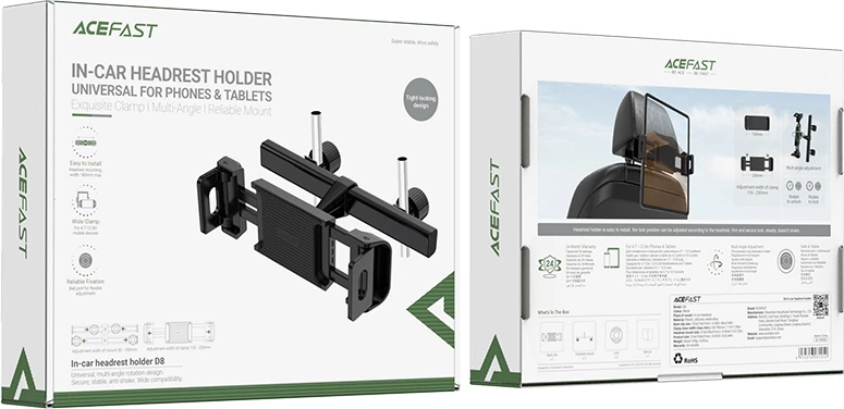 Mbajtës për mbështetëse koke makine Acefast D8, për celular dhe tablet, 135-230mm, zi