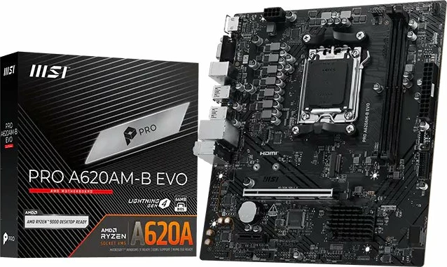 Pllakë amë MSI PRO A620AM-B, AM5, mATX, DDR5 deri 128GB, 2x DIMM, HDMI + VGA, 2.5GbE