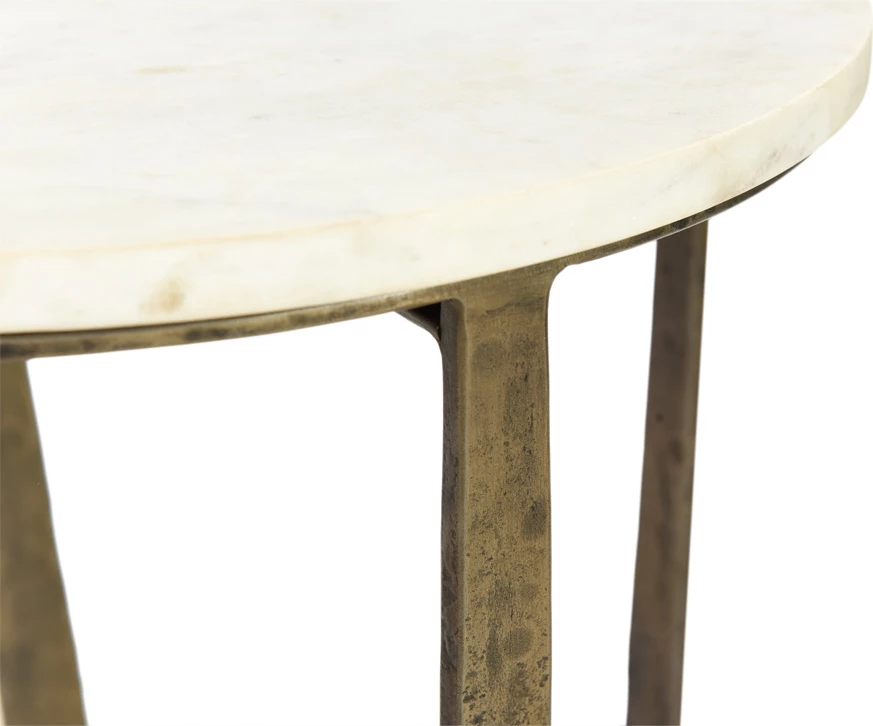 Set tavolinash anësore BLANCHE, mermer i bardhë, metal ngjyrë bronzi antik, 2 copë, 39x39x55