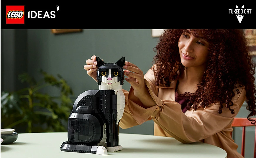 Set ndërtimi LEGO Ideas Tuxedo Cat 21349, 1710 pjesë, 18+, zi/bardhë