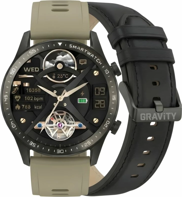 Smartwatch Gravity GT10-2, e zezë, 2 rripa