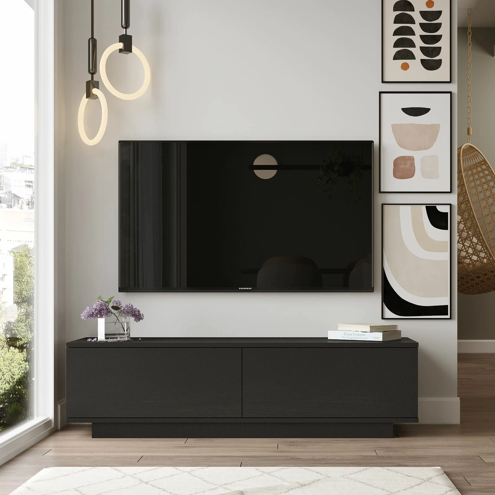 Komodë TV Hanah Home, Fn1-Lb, ngjyrë e zezë