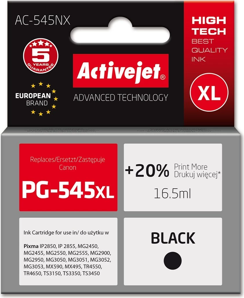 Toner Activejet AC-545NX për Canon PG-545XL, 16.5ml, e zezë