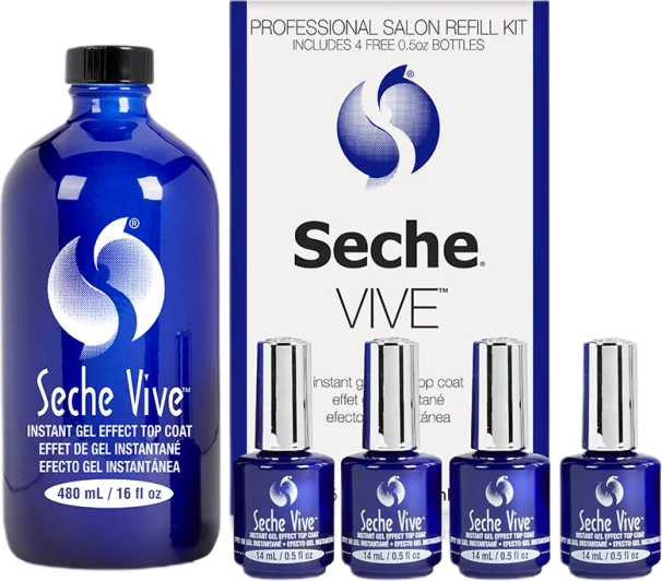 Top coat për thonj Seche Vive quick-drying për femra, 480ml + 4x14ml