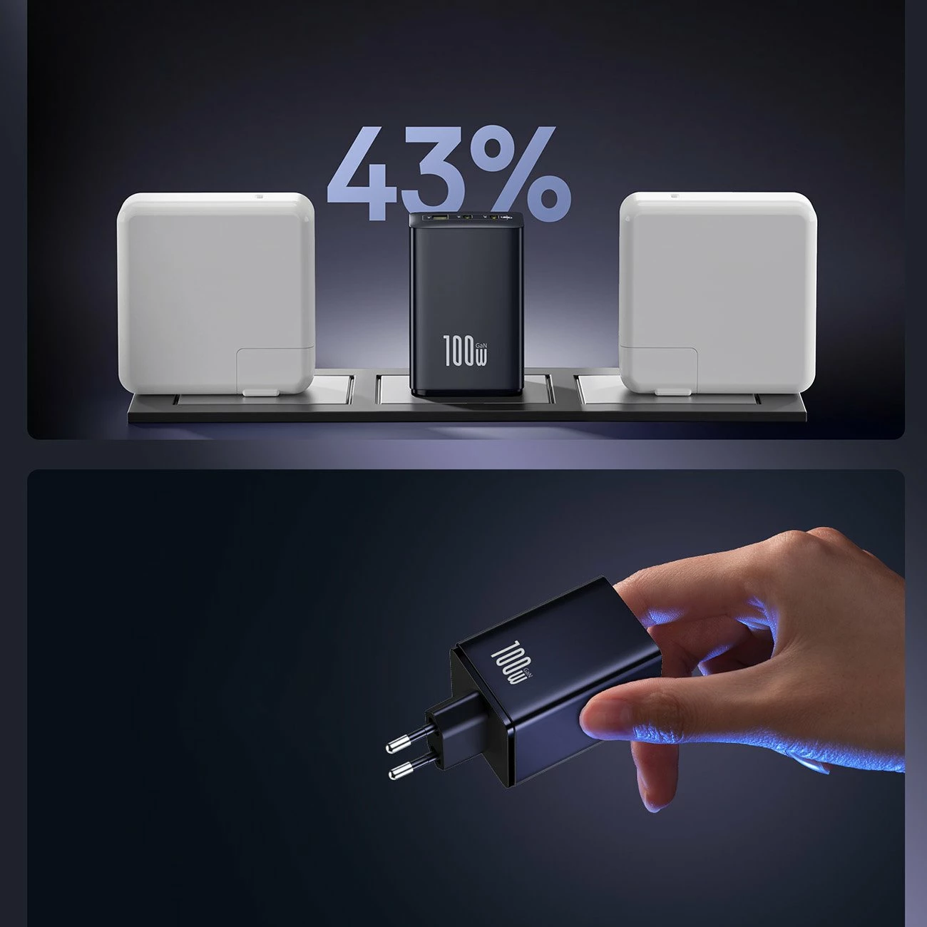 Karikues rrjeti Baseus EnerFill FE11 GaN 100W 2x USB-C + 1x USB-A, i zi
