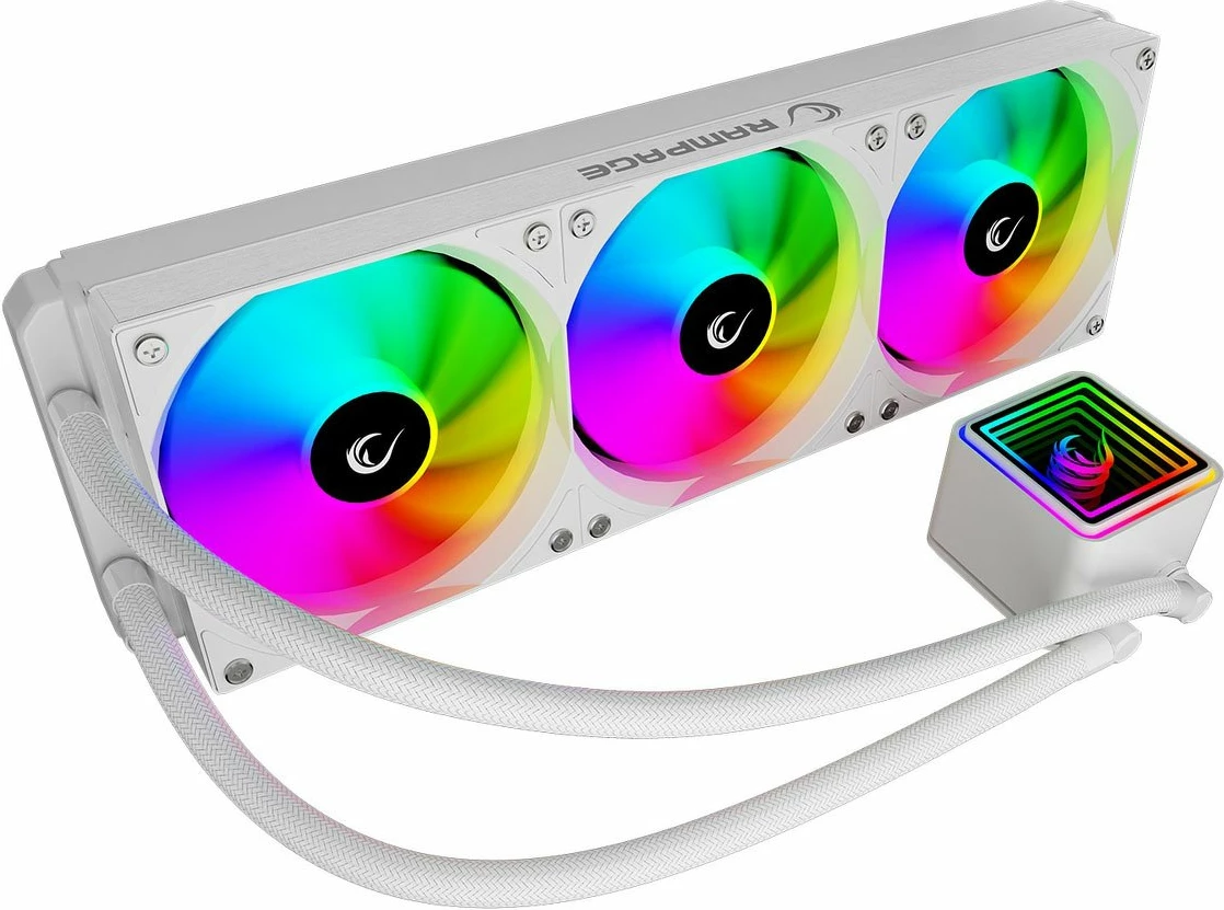 Ftohës uji AIO Rampage INFINITE V360 360mm ARGB me 3x120mm ventilatorë, i bardhë