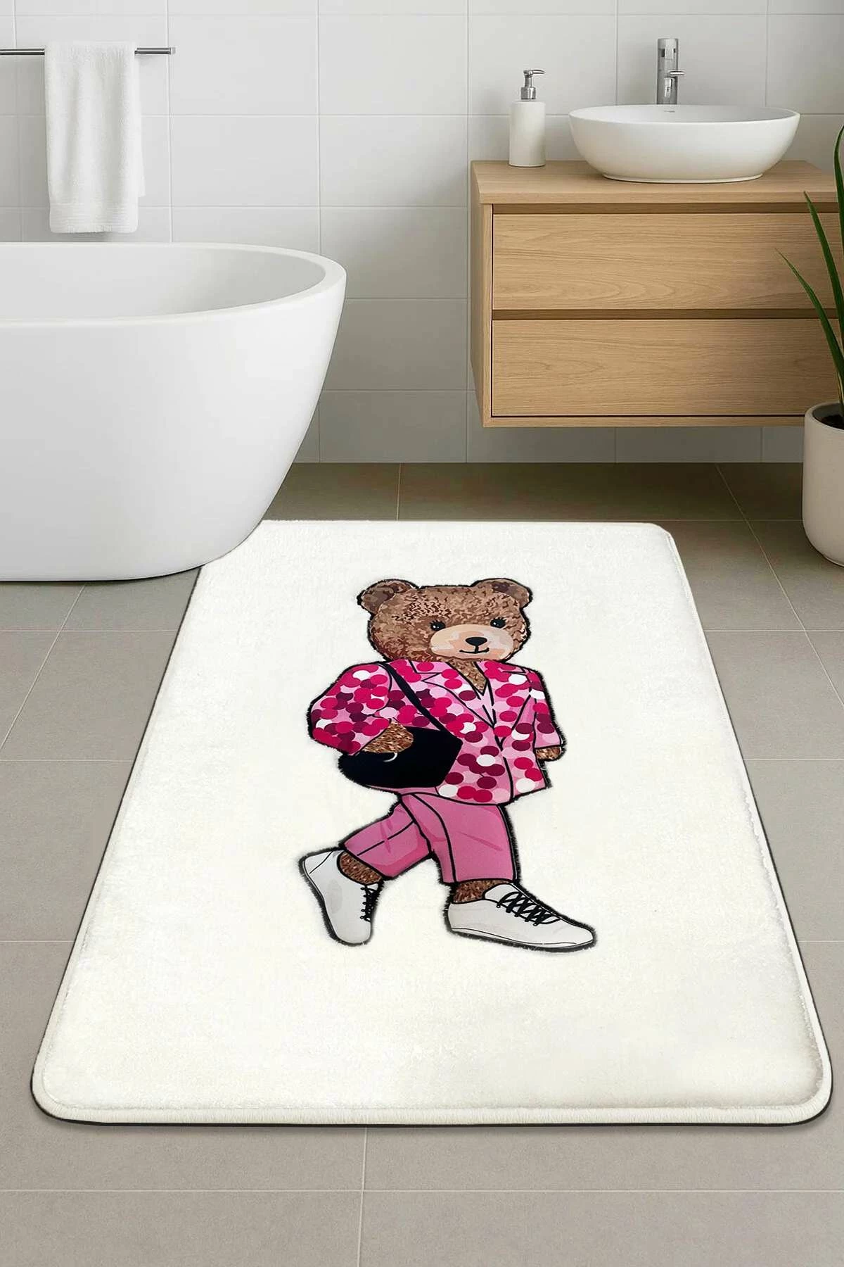 Tapet banje Mijolnir Boss Bear, ngjyrë ecru, 60x100cm