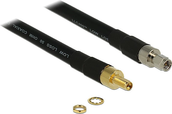 Kabllo koaksiale DeLOCK CFD400/LLC400, SMA mashkull në SMA femër, 0.4m, 50Ω, e zezë