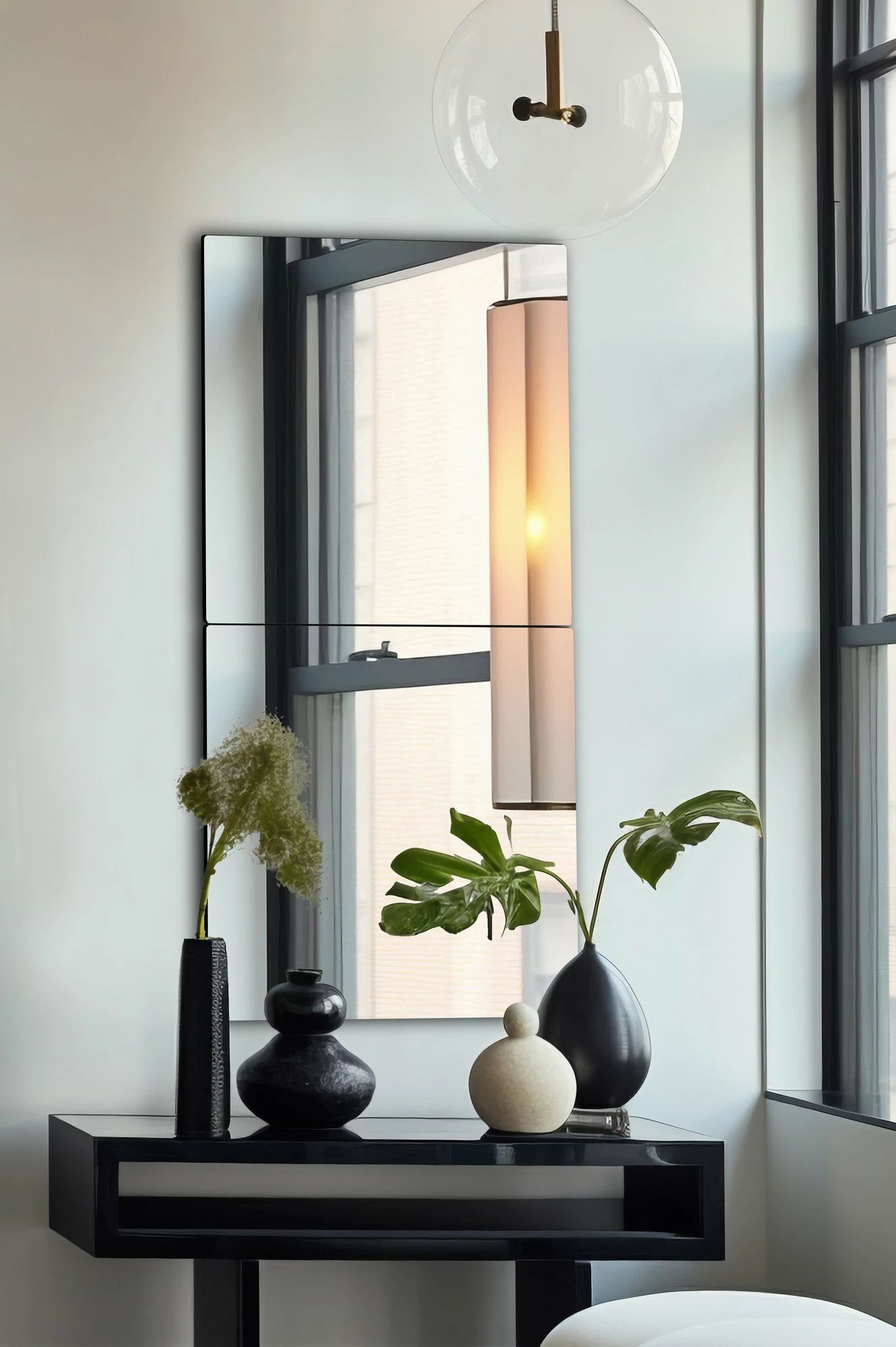 Pasqyrë drejtkëndore Skye Decor, argjend, 30x60cm, 2 copa