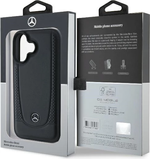 Mbështjellës Mercedes Leather Urban për iPhone 16 Plus, Lëkurë, E zezë