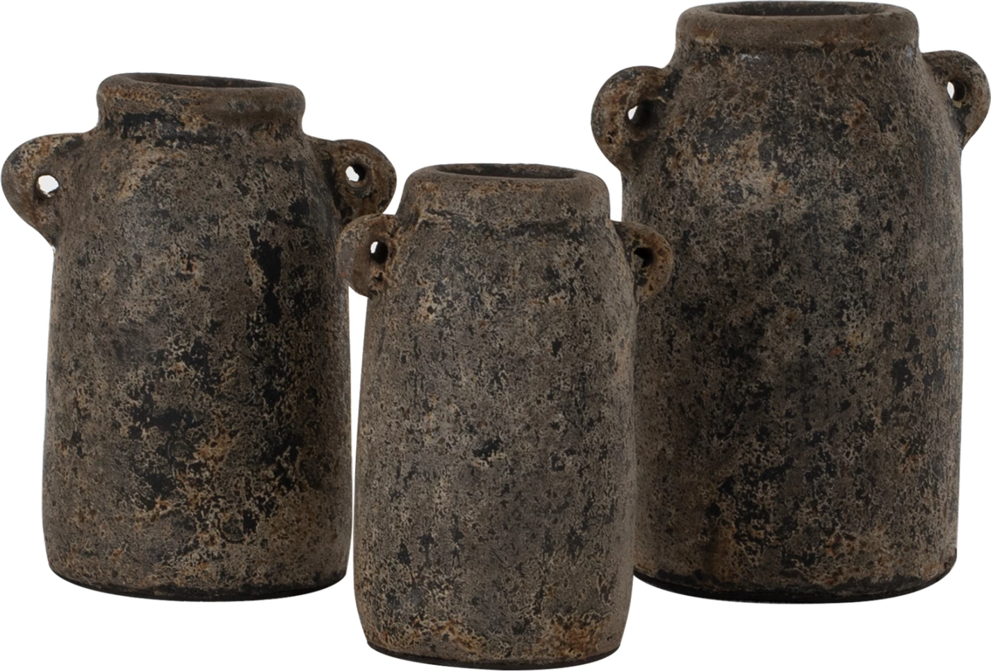 Vazo dekorative 3 copë, gri antike, terrakota, FH7710