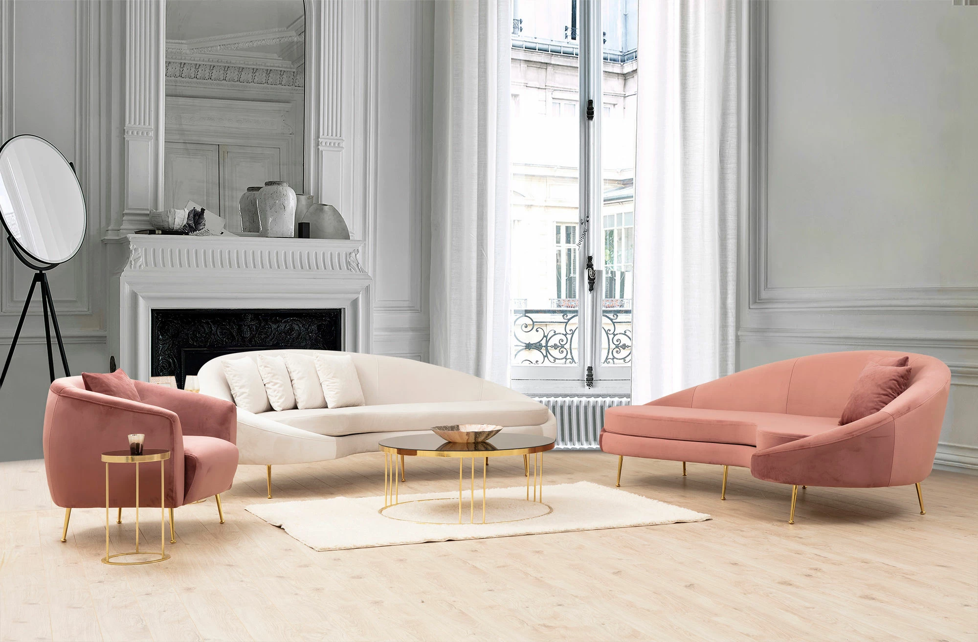 Divan treshe Atelier del Sofa, Eses majtas, bezhë