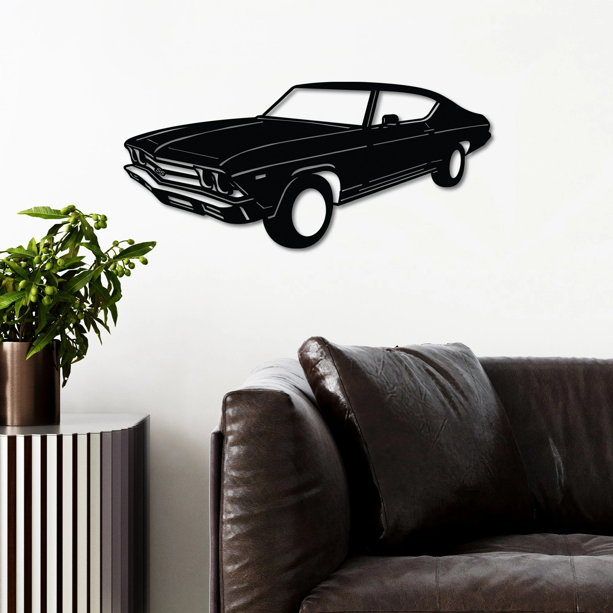 Aksesor dekorativ metalik për mur, Chevrolet Chevelle SS 1969 Malibu, ngjyrë e zezë