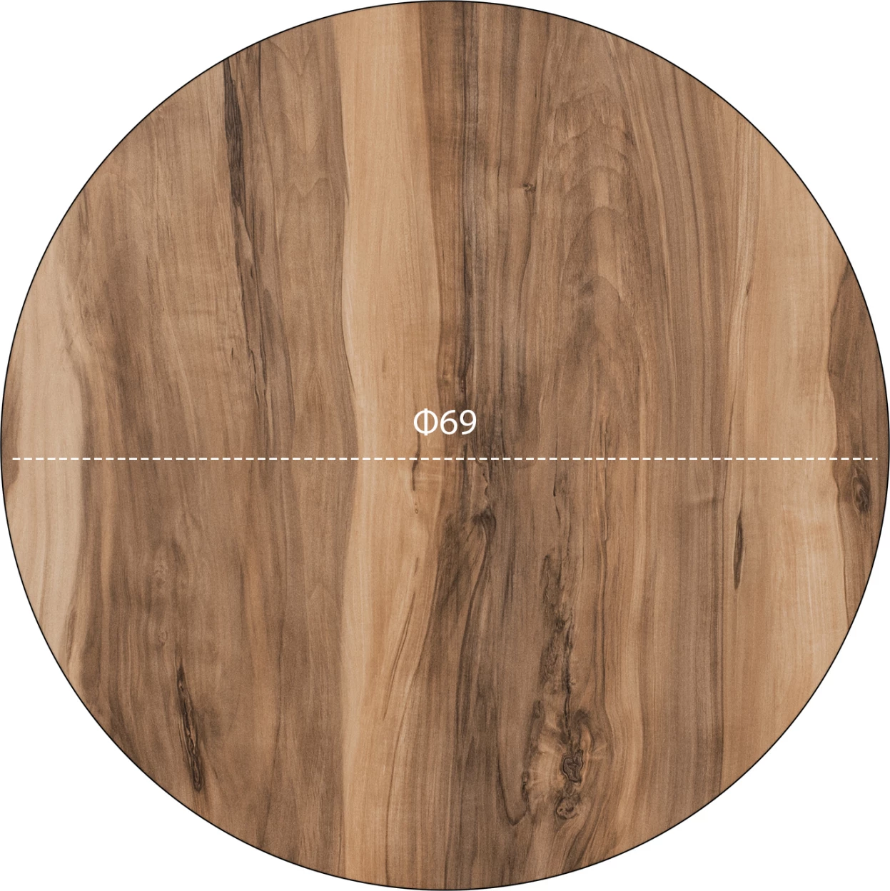 Sipërfaqe tavoline HPL, ngjyrë Indian Shesham, Φ69 cm, 12mm