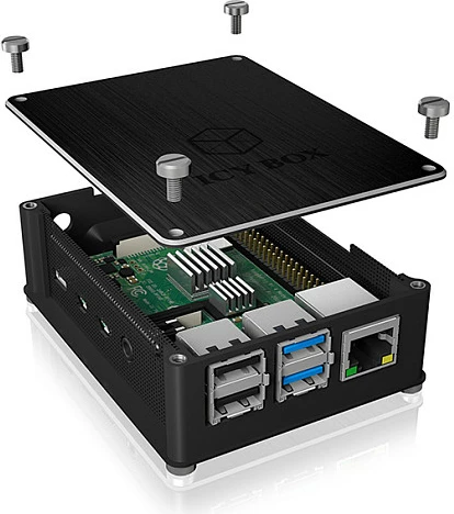 Kasë ICY BOX IB-RP110 për Raspberry Pi 4 Model B, alumin/plastik, e zezë