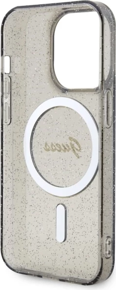 Mbështjellës Guess GUHMP14LHCMCGK për iPhone 14 Pro 6.1", Glitter Gold MagSafe, i zi
