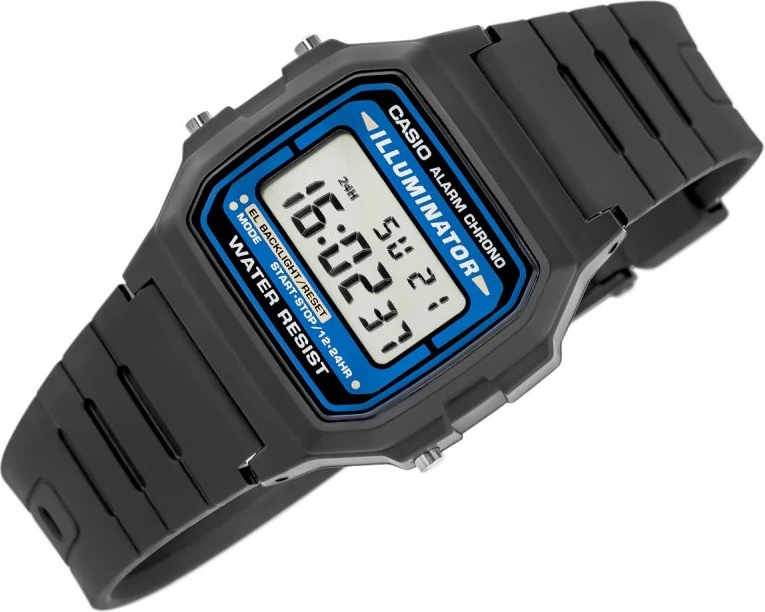 Orë dore CASIO F-105W-1AWYEF për meshkuj, e zezë