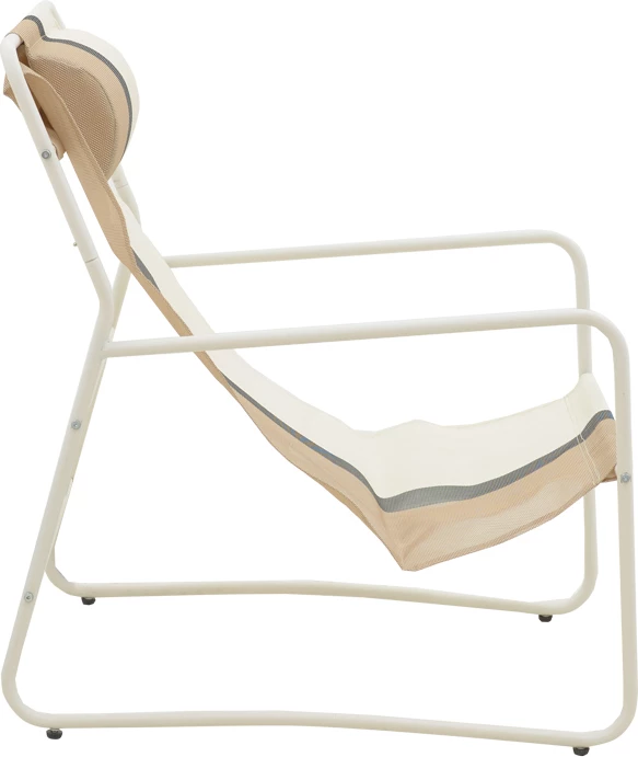 Karrige shezlong Faisty metalike e bardhë-tekstilene gri-bezhë-jastëk 65x83x86cm