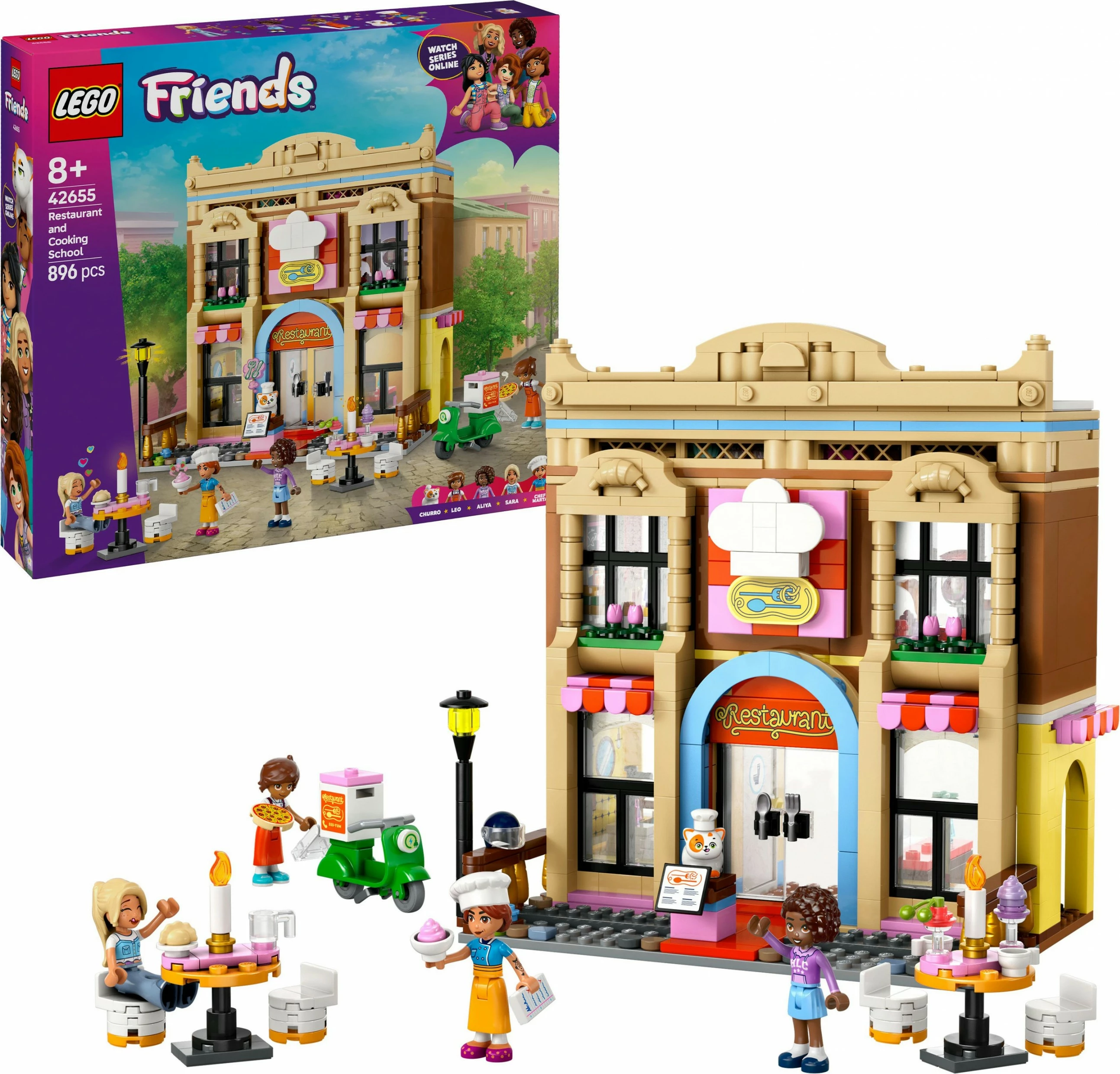 Set ndërtimi LEGO Friends 42655, restorant dhe shkollë gatimi, 896 pjesë, shumëngjyrësh