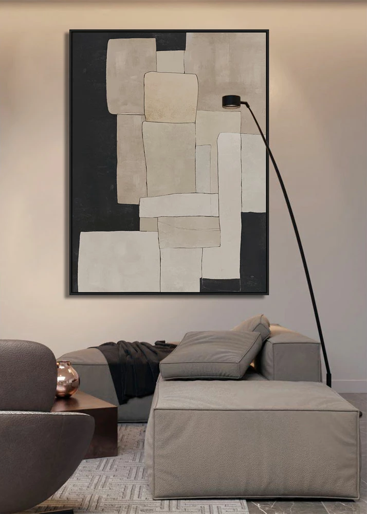 Pikturë dekorative Beyond the Veil me kornizë, kanavacë, bezhë e zezë, 90x120x4cm