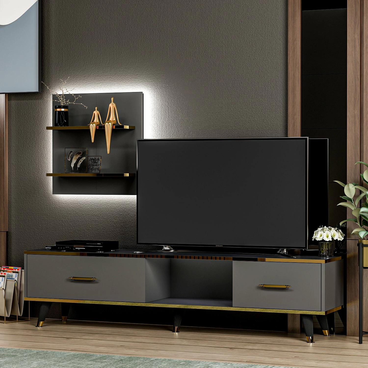 Komodë TV Hanah Home, ngjyrë aren-antracit