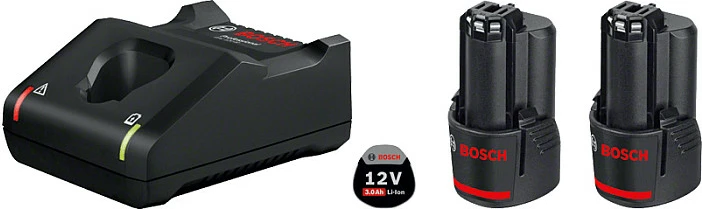 Set bateri e karikues Bosch GAL 12V-40, 2x 3.0Ah, Li-Ion, e zezë