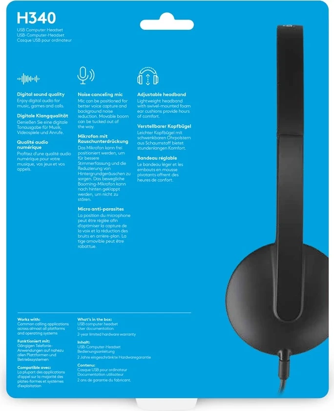 Logitech H340 USB Computer Headset Wired Head-band Office/Call center USB Type-A Black