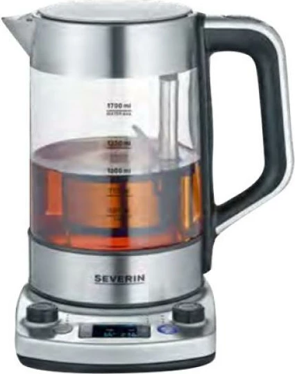Çajnik elektrik/tea maker Severin WK 3422, inoks me funksion auto-lift, timer, e zezë