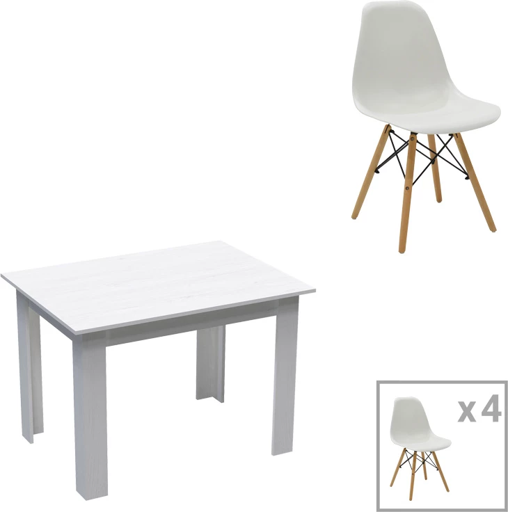 Set tavoline me karrige Manka-Julita, 5 pjesë, ngjyrë e bardhë, 110x80x77cm