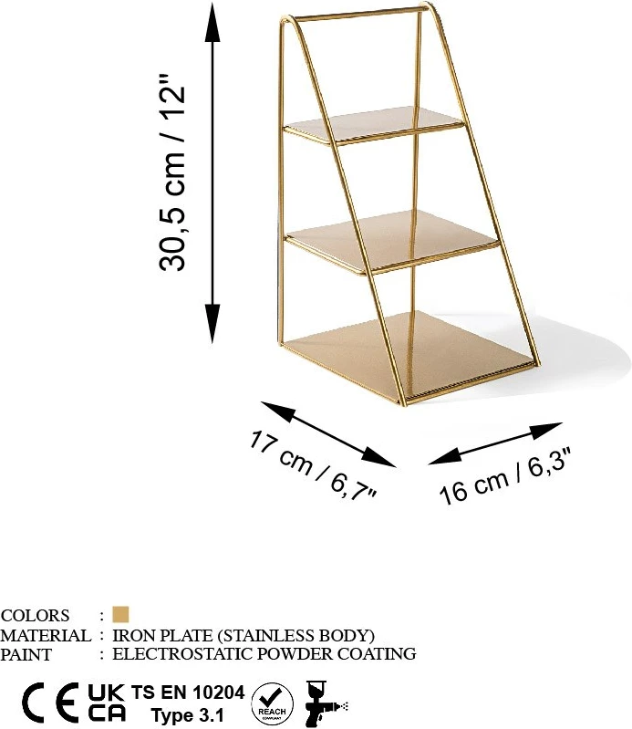 Aksesor dekorativ metalik, ngjyrë ari, Aberto Design Kalımnos-B