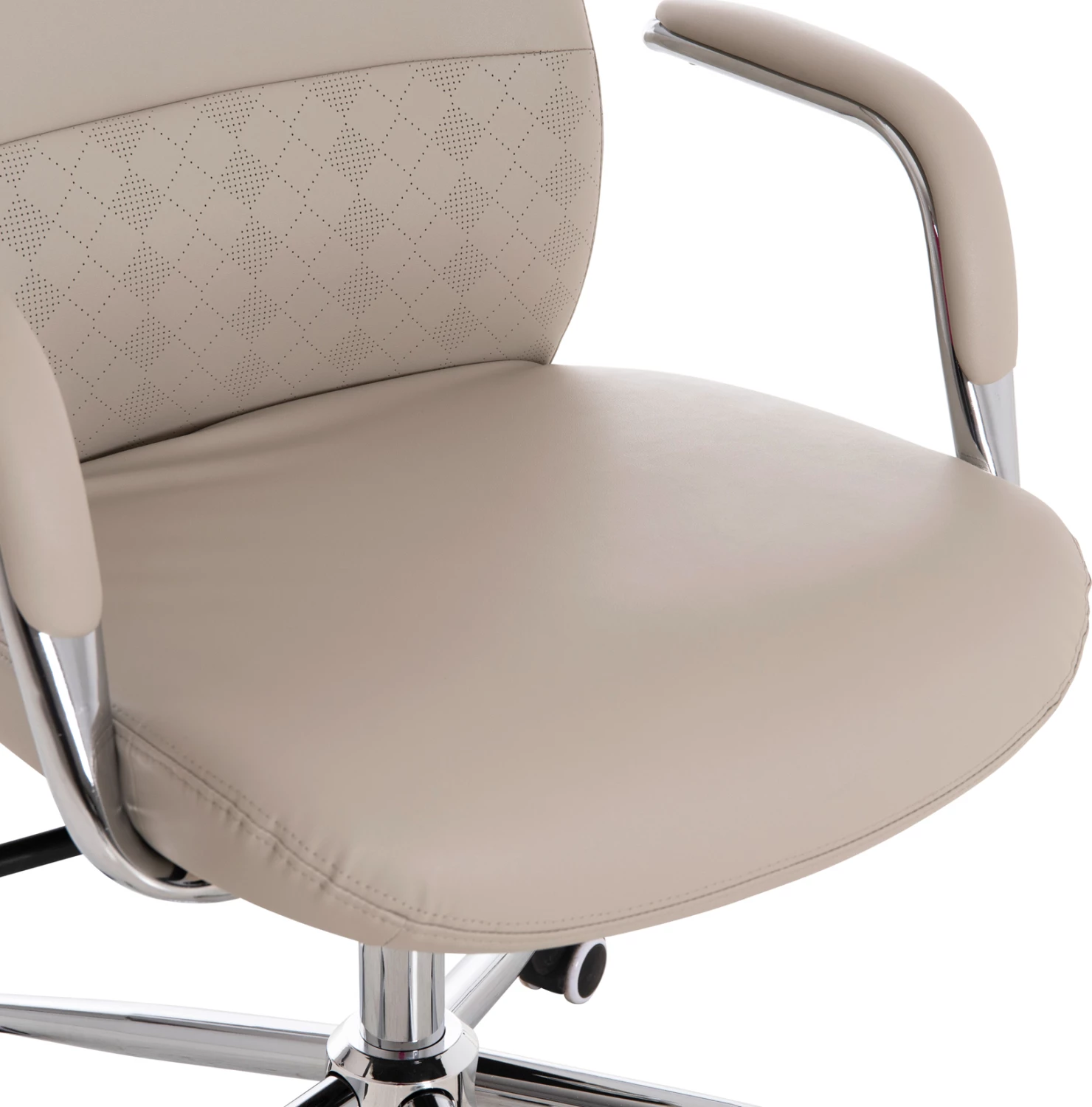 Karrige zyre SONTY, lëkurë sintetike gri e çelët, bazë kromi, FH18354.10, 64x68x125cm