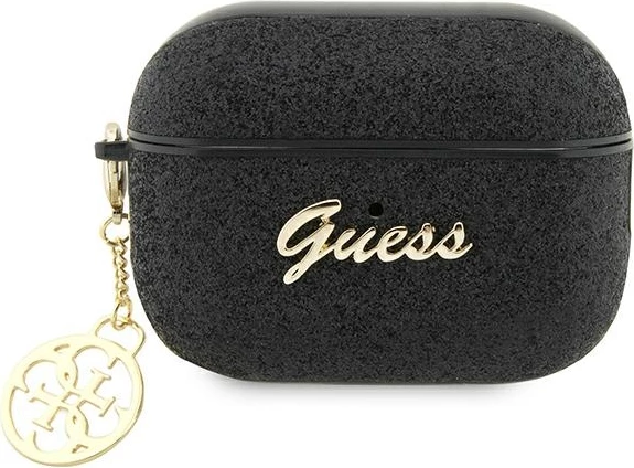 Mbështjellës Guess 4G Glitter Flake për AirPods Pro 2, me karabiner, i zi