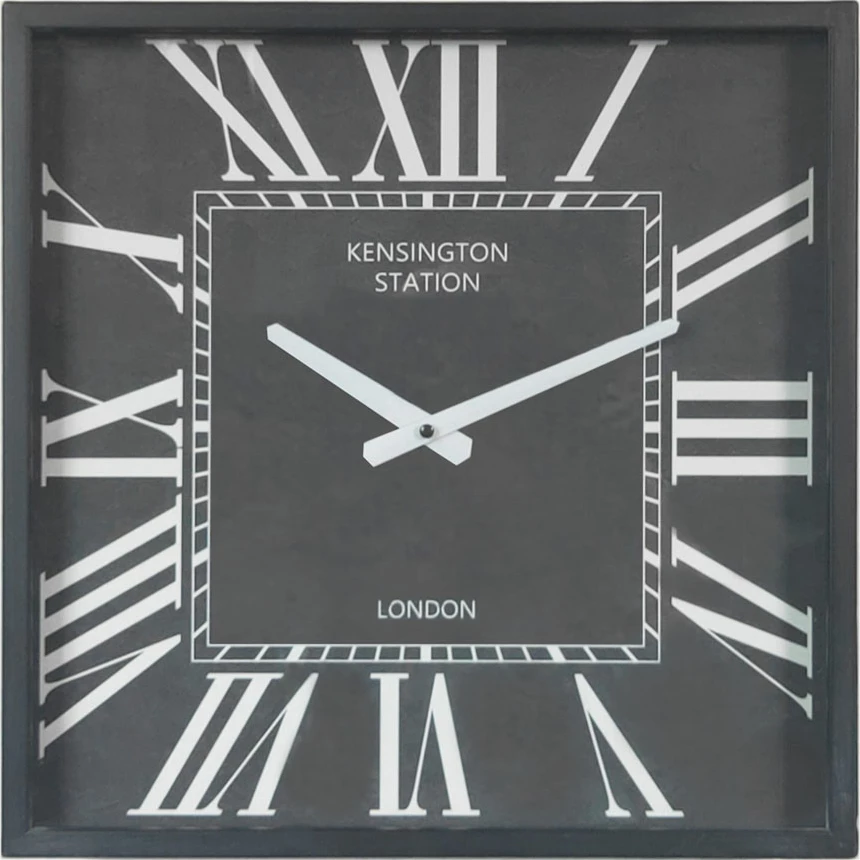 Orë muri katrore, metal, xham, e zezë-e bardhë, 40x40x9cm